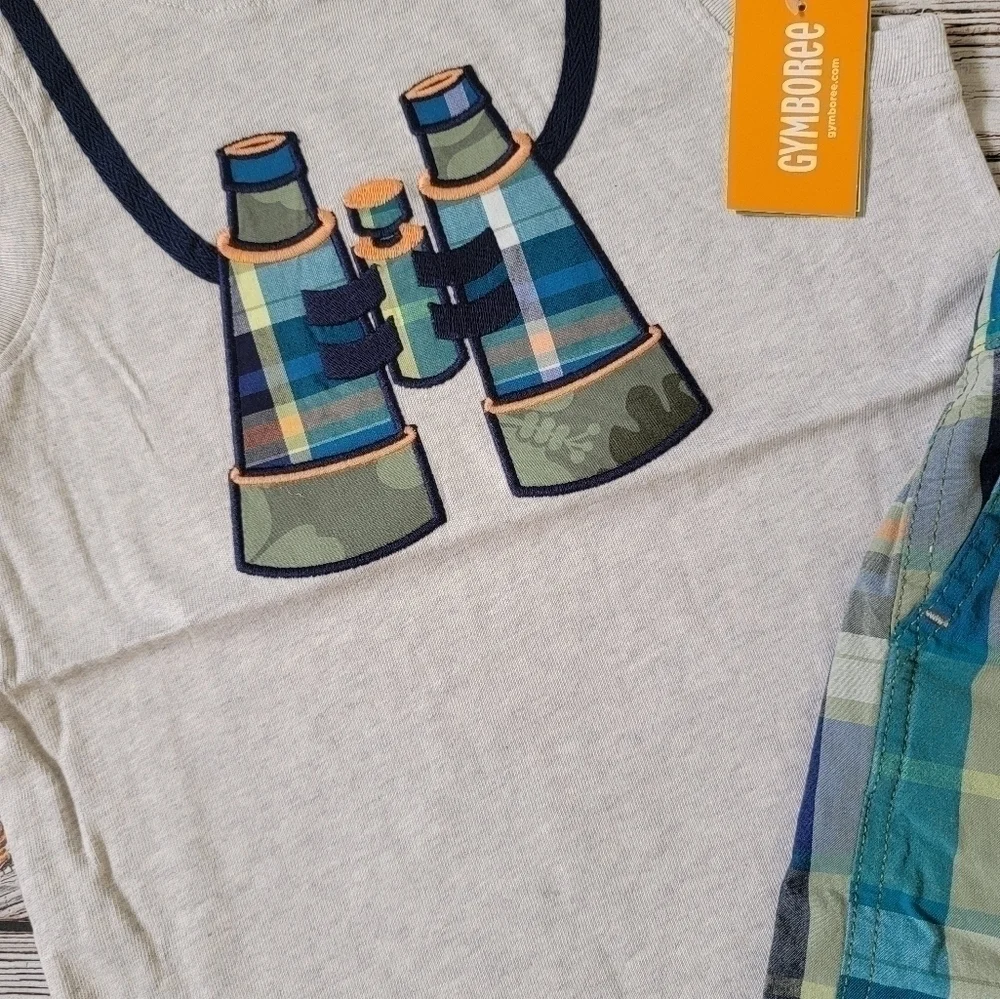 Zoo Trip Outfit Embroidered Binoculars Tank Top Plaid Shorts NWT